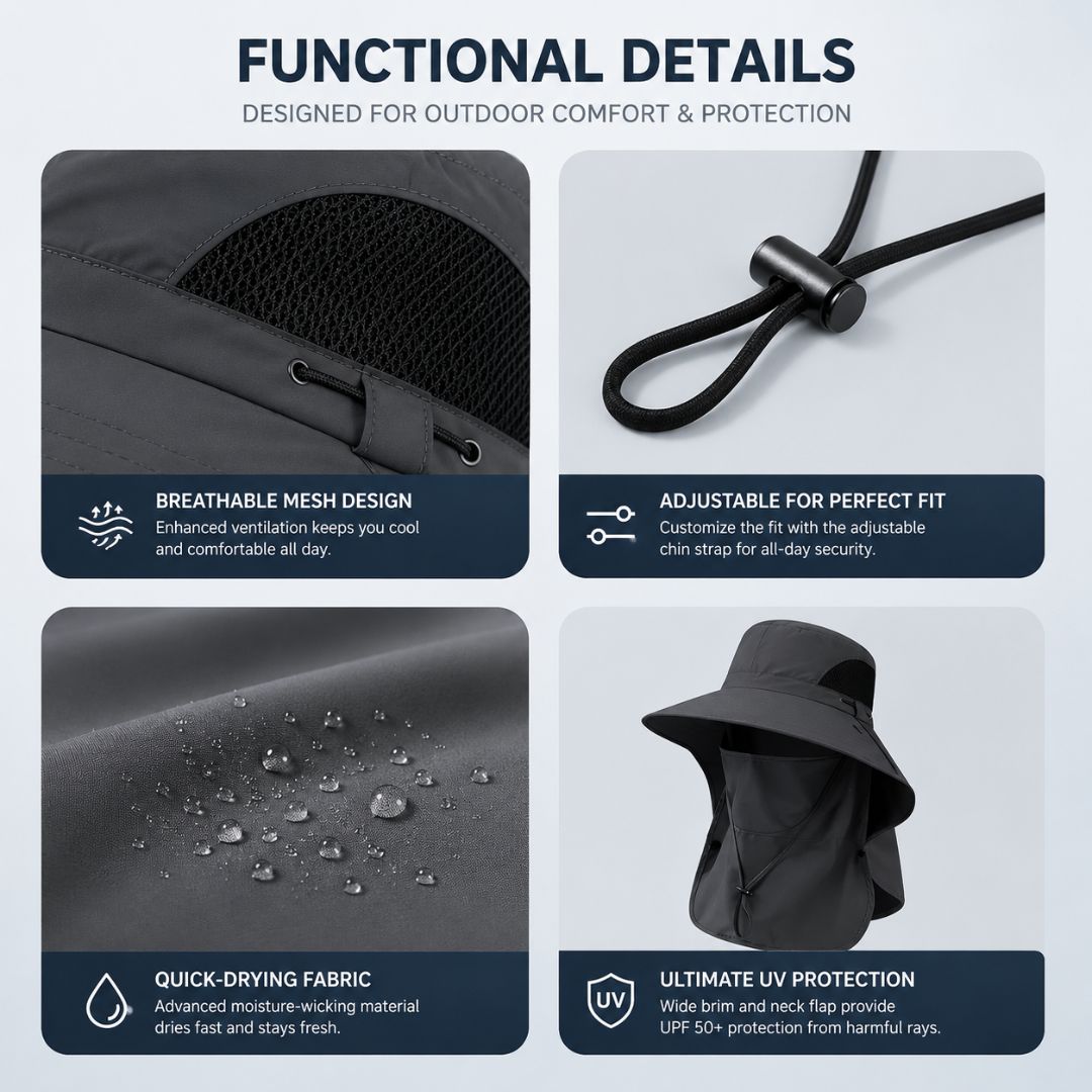 50+ Sun Protection Hat With Full Face & Neck Coverage