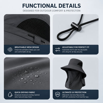 50+ Sun Protection Hat With Full Face & Neck Coverage