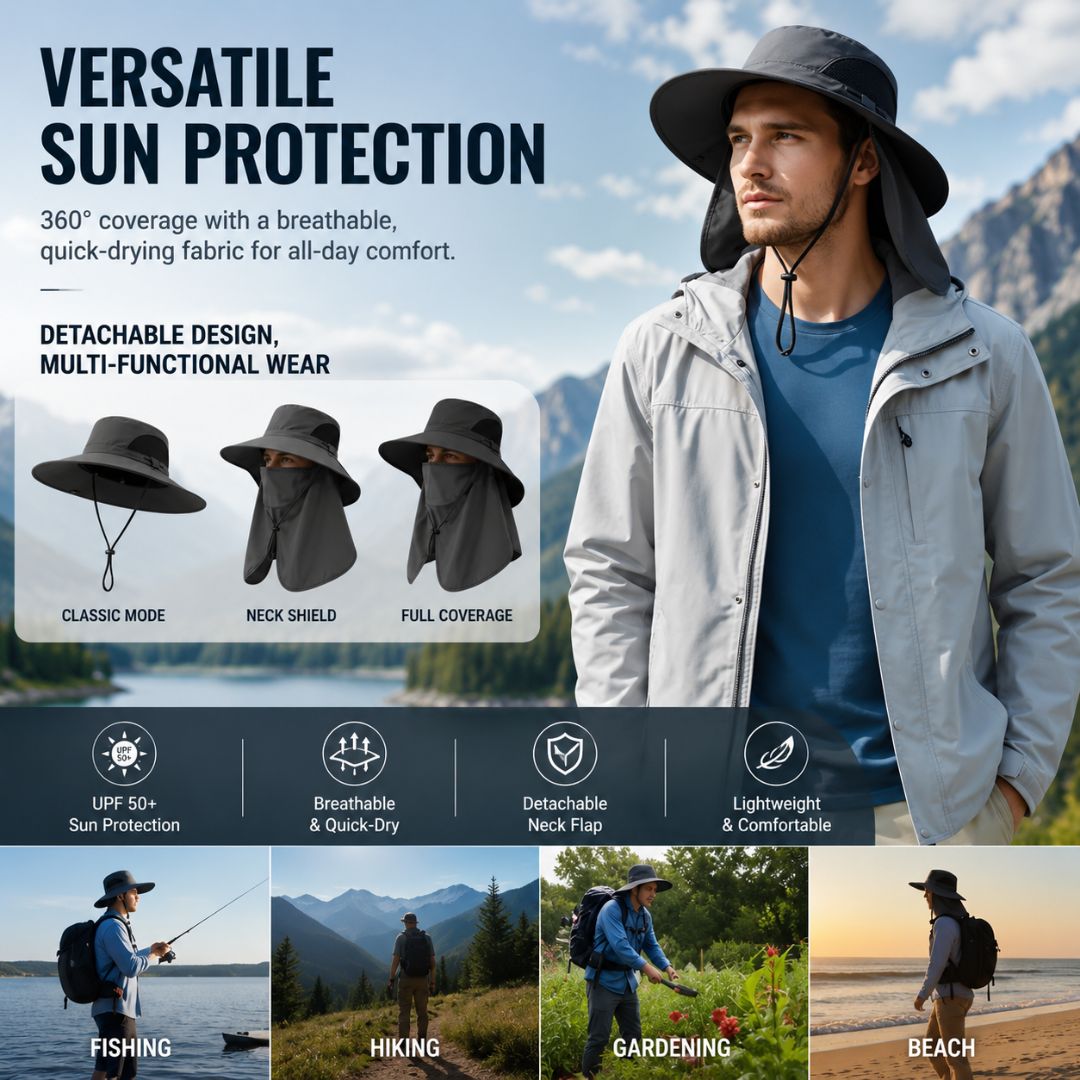 50+ Sun Protection Hat With Full Face & Neck Coverage