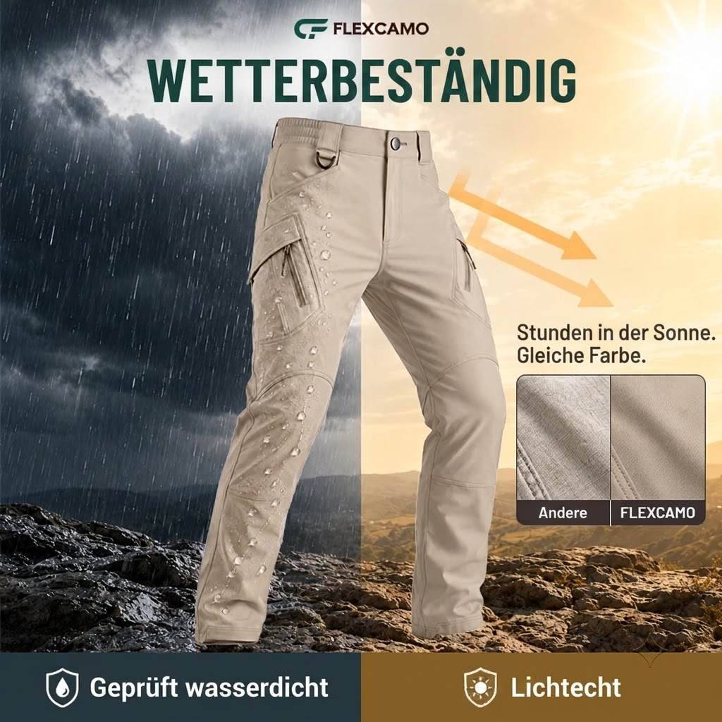 FlexCamo – Wasserdichte taktische Herren-Hose mit geradem Schnitt und 9 Taschen